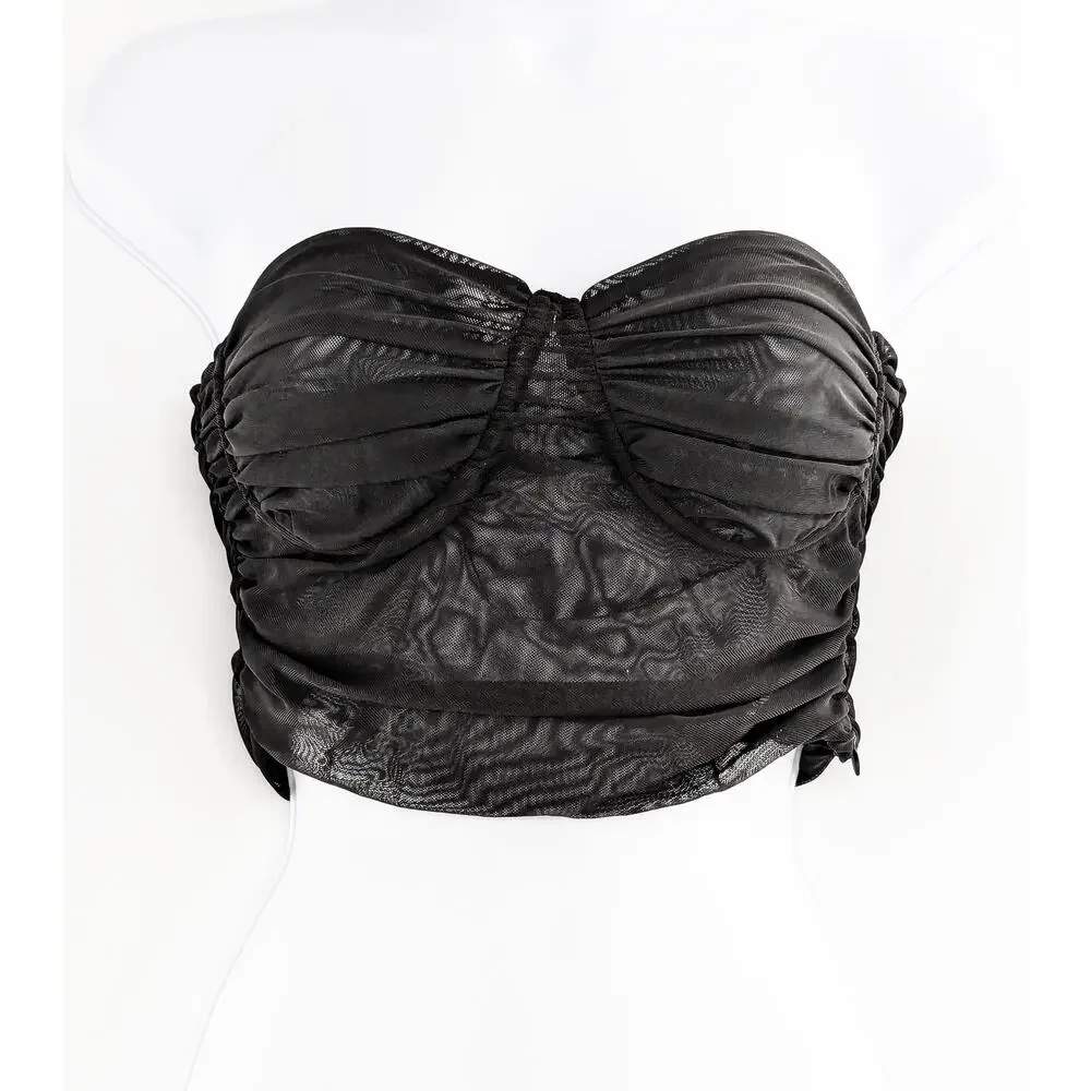 Black Strapless Bustier Corset Tulle Crop Top Nocturne - Picture 2 of 12